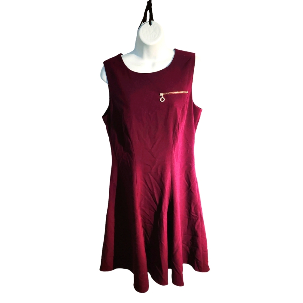 Calvin Klein burgundy Front Zip Accent Fit and Flare Mini Dress